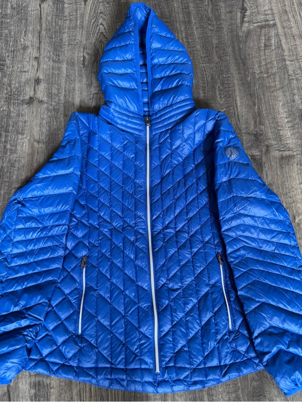 DKNYC Shiny Royal Blue Puffer Jacket with Logo